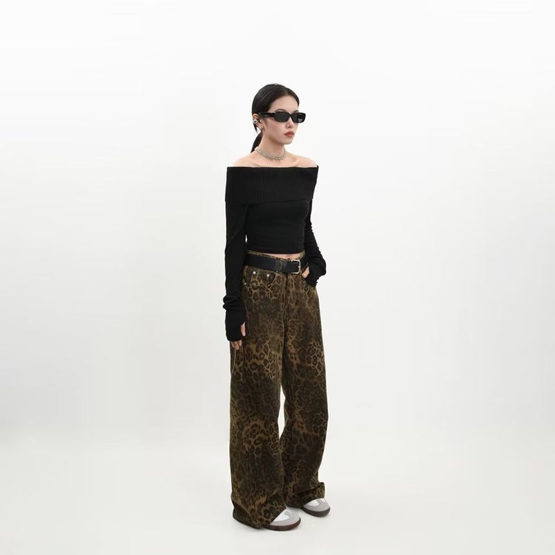 2023 New Original American Style Retro Leopard Print Jeans Straight Loose Men'S And Women'S Trendy Leopard Print Casual Pants - Image 3