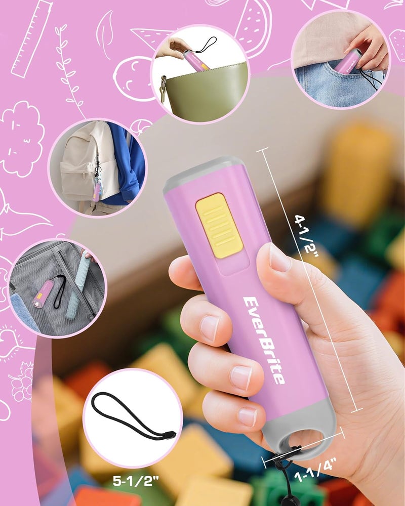 EverBrite Small Flashlight, Mini LED Flashlight, Plastic Torch Use for Emergencies, Camping, Outdoor with Lanyard 3AAA Battery Included, Pink - Image 4