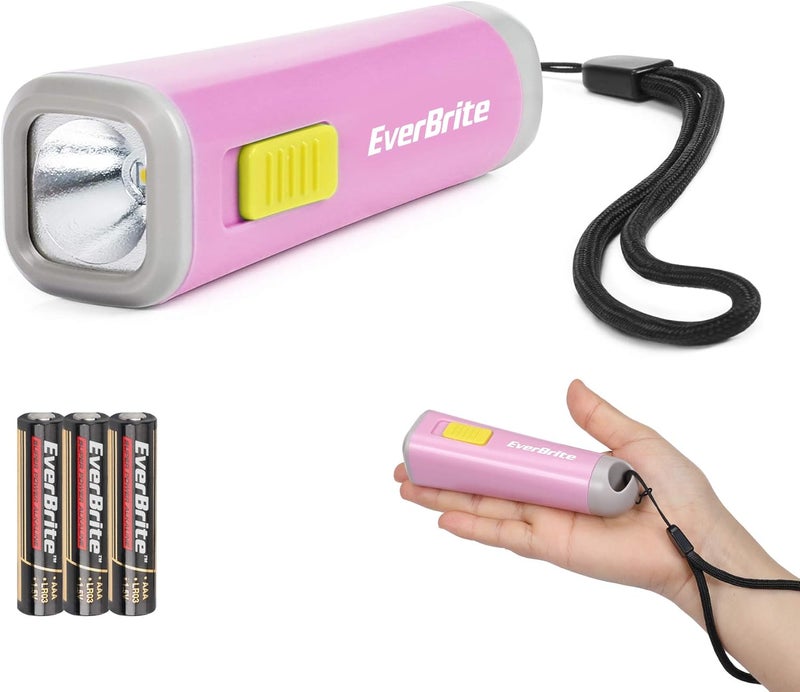 EverBrite Small Flashlight, Mini LED Flashlight, Plastic Torch Use for Emergencies, Camping, Outdoor with Lanyard 3AAA Battery Included, Pink - Image 1