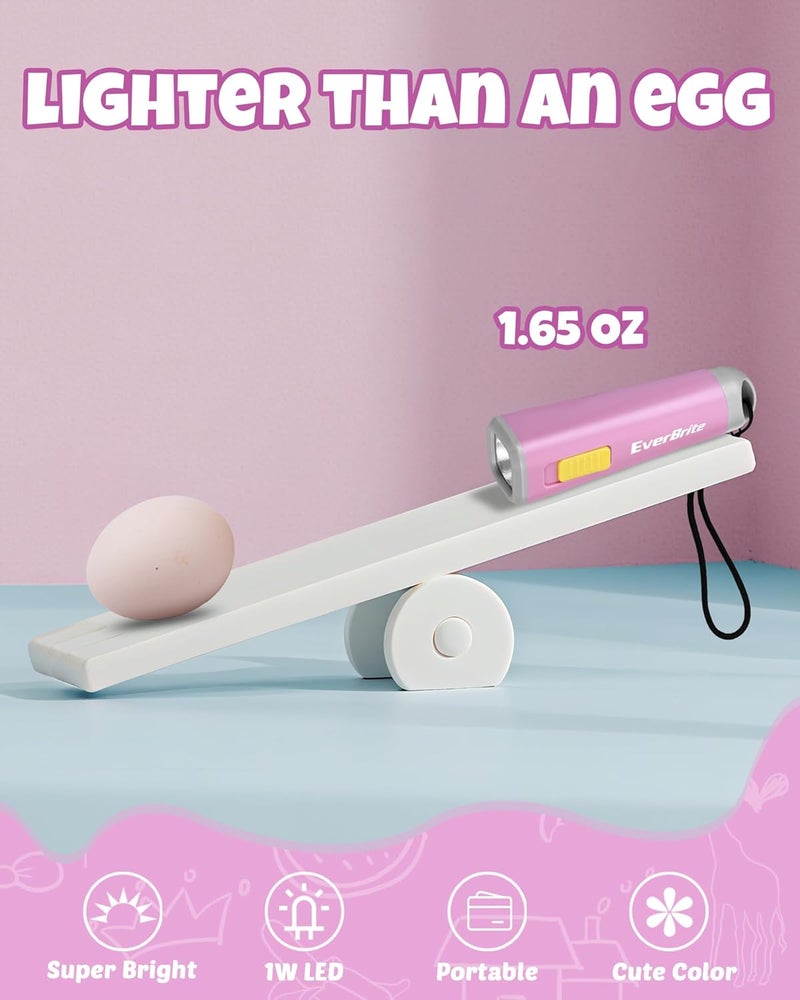EverBrite Small Flashlight, Mini LED Flashlight, Plastic Torch Use for Emergencies, Camping, Outdoor with Lanyard 3AAA Battery Included, Pink - Image 5