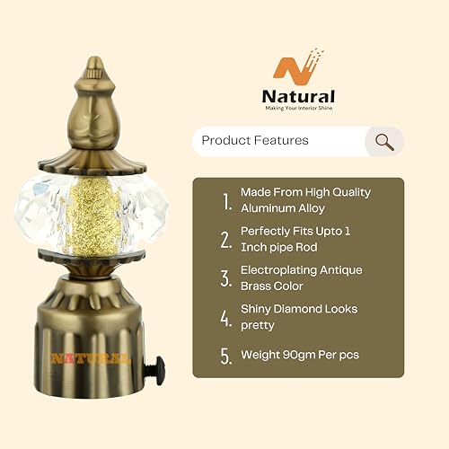 NATURAL Heavy Duty Aluminum Royal Luxury Design Curtain Bracket/Finial and Curtain Support with Screw/Wallplug for Window & Door Curtain Fittings Suitable Upto 1 Inch Pipe. (2 Set, Antique Brass) - Image 3