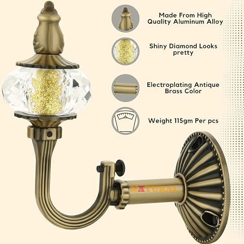 NATURAL Heavy Duty Aluminum Royal Luxury Design Curtain Bracket/Finial and Curtain Support with Screw/Wallplug for Window & Door Curtain Fittings Suitable Upto 1 Inch Pipe. (2 Set, Antique Brass) - Image 4