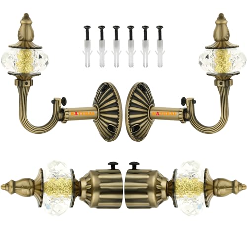 NATURAL Heavy Duty Aluminum Royal Luxury Design Curtain Bracket/Finial and Curtain Support with Screw/Wallplug for Window & Door Curtain Fittings Suitable Upto 1 Inch Pipe. (2 Set, Antique Brass) - Image 1