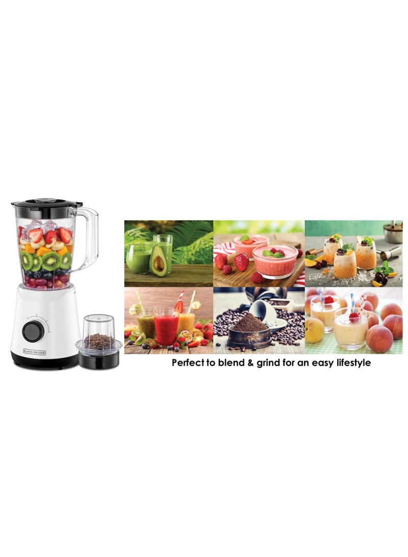 BLACK+DECKER Blender & Smoothie Maker, Stainless Steel Blades, Grinder Mill, Ice Crushing, 2 Speed + Pulse, Safety Jar Lock, Compact Design for Easy Storage – 1.5 L 500 W BX520-B5 White - Image 4