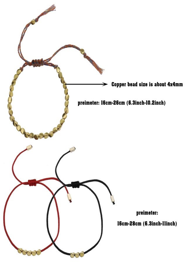 SING F LTD 6 قطع أساور خرز نحاسية تبتية أساور بوذية محظوظة أساور مصنوعة يدويًا بحبل مضفر أساور قابلة للتعديل تميمة حظ مجوهرات هدايا للنساء والرجال - Image 4