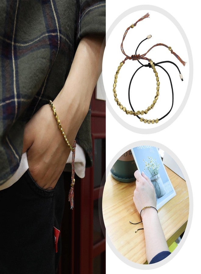 SING F LTD 6 قطع أساور خرز نحاسية تبتية أساور بوذية محظوظة أساور مصنوعة يدويًا بحبل مضفر أساور قابلة للتعديل تميمة حظ مجوهرات هدايا للنساء والرجال - Image 3