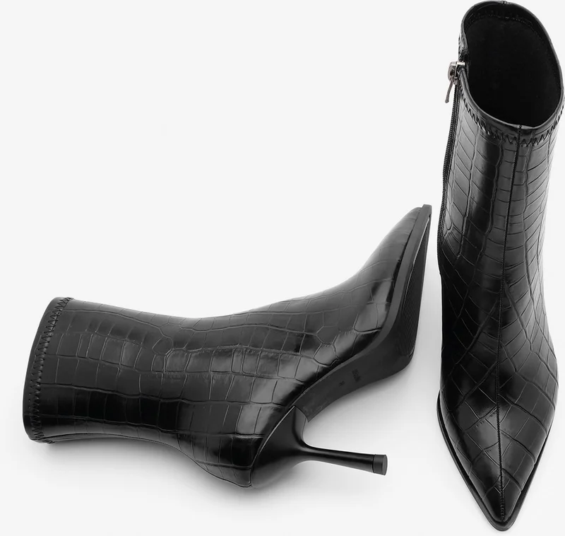 مارجين Women's High Heel Boots Pointed Toe Glass Heel Back Zipper Casual Classic Boots Monos