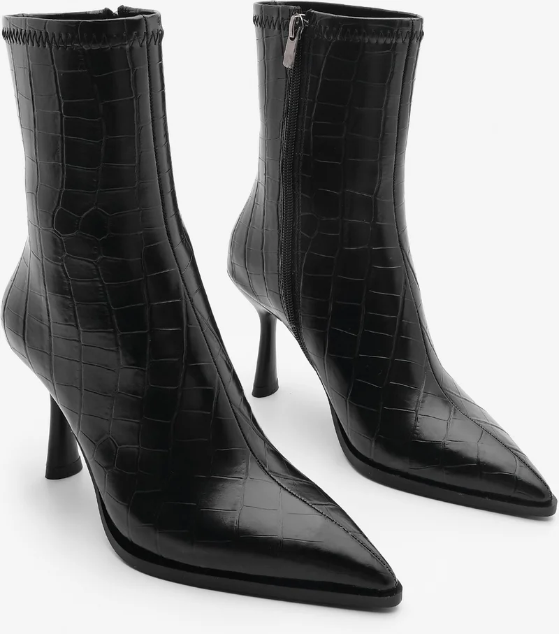 مارجين Women's High Heel Boots Pointed Toe Glass Heel Back Zipper Casual Classic Boots Monos
