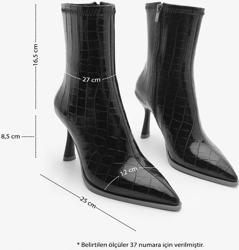 مارجين Women's High Heel Boots Pointed Toe Glass Heel Back Zipper Casual Classic Boots Monos