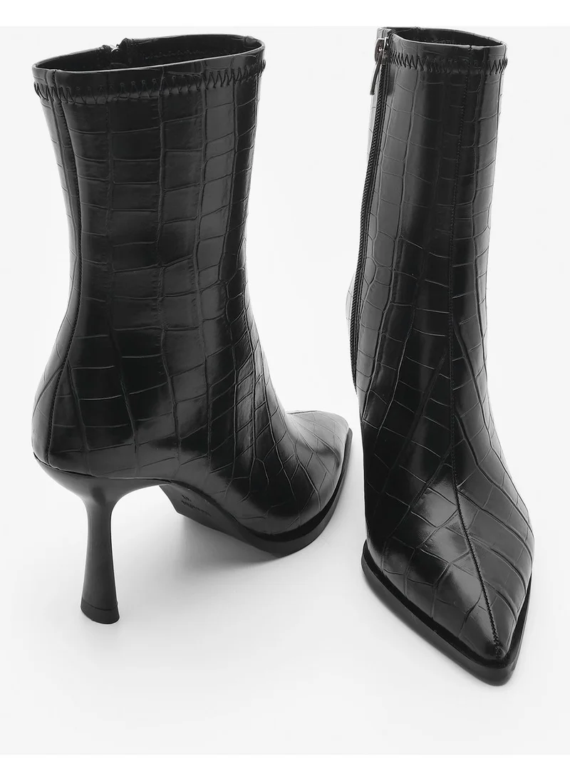 مارجين Women's High Heel Boots Pointed Toe Glass Heel Back Zipper Casual Classic Boots Monos