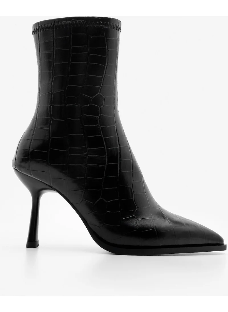 مارجين Women's High Heel Boots Pointed Toe Glass Heel Back Zipper Casual Classic Boots Monos