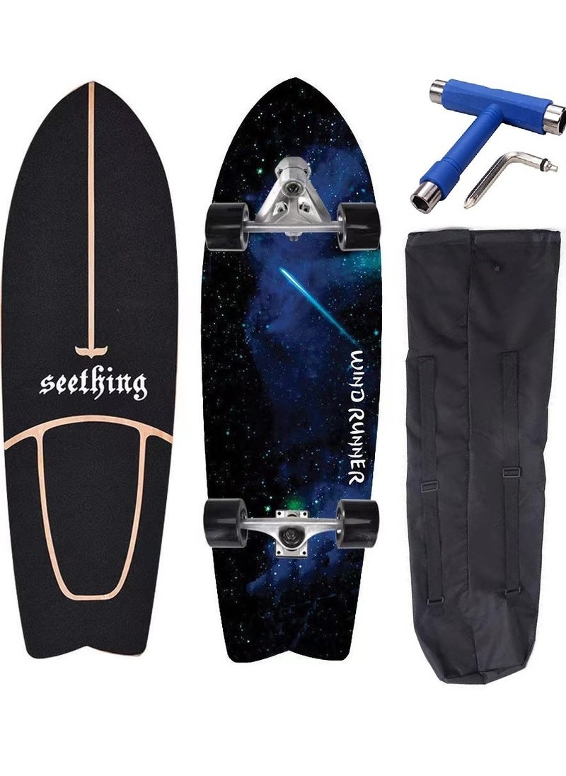 Seething 32 Inch CX7 Swallow Surf Skateboard With Backpack & Tool, Blue Sky 