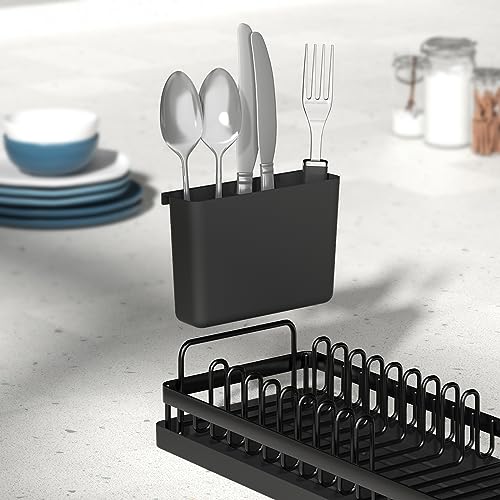 CHLORYARD Small Dish Drying Rack, Compact Sink Dish Drainer Plate Organizer with Utensil Holder and 2pcs Silicone Drying Mats for Kitchen Counter, RVs, Apartments - Image 5