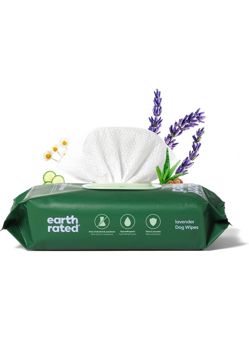 إيرث ريتد مناديل إيـرث ريتد للكلاب، لطيفة ومضادة للحساسية، للتنظيف والترطيب، مخصصة للعناية بالكفوف والجسم والمنطقة الخلفية، برائحة اللافندر، عدد مائة منديل - Image 1