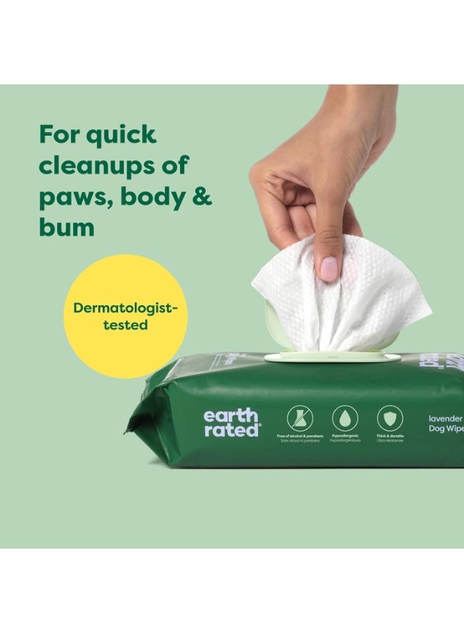 إيرث ريتد مناديل إيـرث ريتد للكلاب، لطيفة ومضادة للحساسية، للتنظيف والترطيب، مخصصة للعناية بالكفوف والجسم والمنطقة الخلفية، برائحة اللافندر، عدد مائة منديل - Image 5