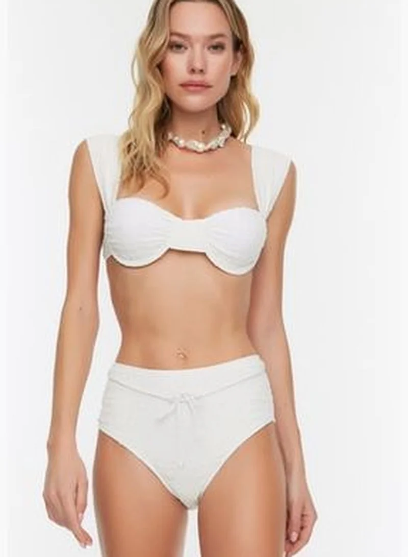 trendyol Ecru Gingham Textured Accessory Textured High Waist Bikini Bottom TBESS21BA0167