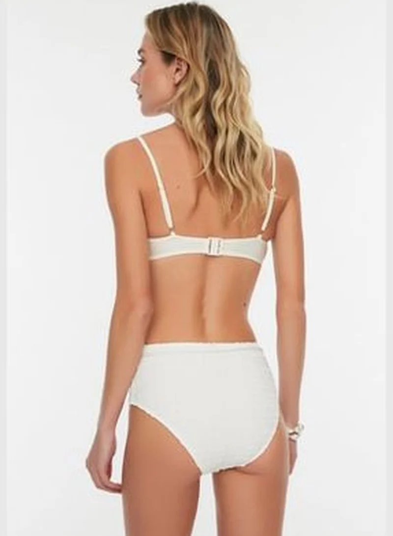 trendyol Ecru Gingham Textured Accessory Textured High Waist Bikini Bottom TBESS21BA0167