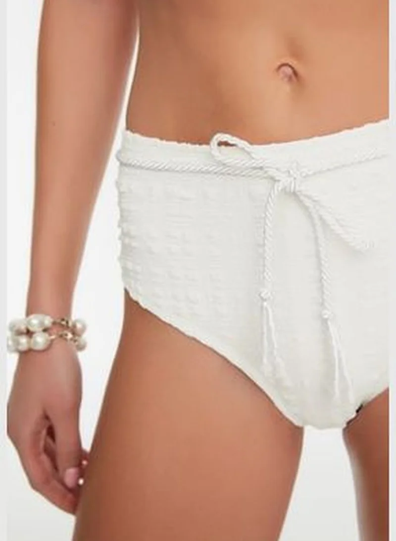 trendyol Ecru Gingham Textured Accessory Textured High Waist Bikini Bottom TBESS21BA0167