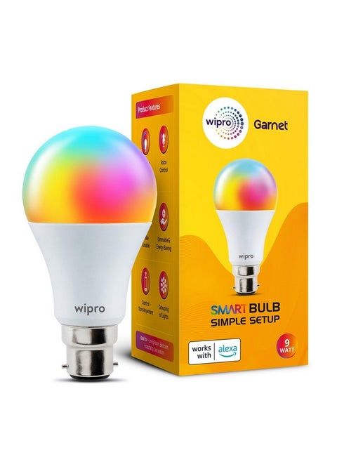 Wipro Garnet Simple Setup 9W Led Smart Bulb | Simple Setup With Amazon Alexa | Dynamic Colours, White Tunable, Dimmable | No Hub Required | Compatible With Alexa Only | Pack Of 1 - B22D