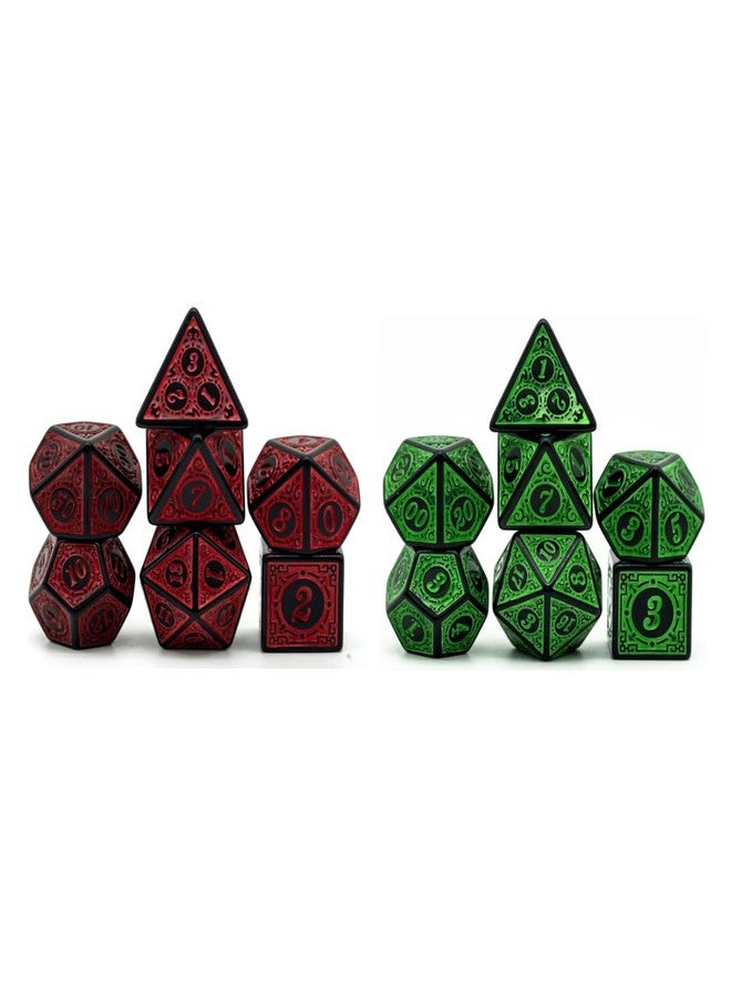 Zbdroxygen 14PCS Dice Set, Premium Polyhedral Dice Cubes for Tabletop RPG Games, Complete Dice Collection, Green and Red Gaming for Board Game Nights and Gift Seekers - Image 1