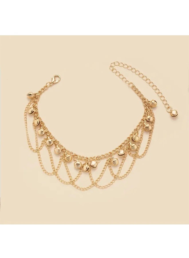 Jingling Anklet, Bohemian Tassel Bell Anklet for Summer Beach Women Sandal Ankle Bracelet Foot Chain Adjustable Layered Jingle Foot Chain (Gold) - Image 2