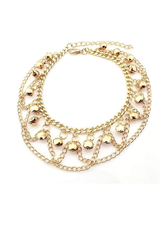 Jingling Anklet, Bohemian Tassel Bell Anklet for Summer Beach Women Sandal Ankle Bracelet Foot Chain Adjustable Layered Jingle Foot Chain (Gold) - Image 4