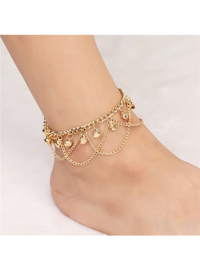Jingling Anklet, Bohemian Tassel Bell Anklet for Summer Beach Women Sandal Ankle Bracelet Foot Chain Adjustable Layered Jingle Foot Chain (Gold) - Image 3