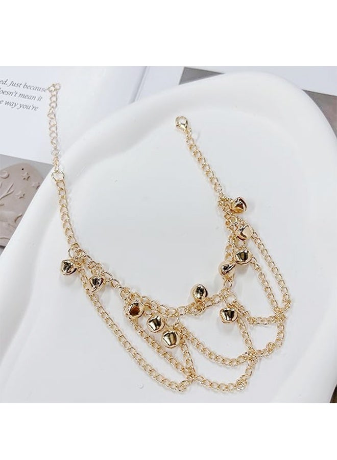 Jingling Anklet, Bohemian Tassel Bell Anklet for Summer Beach Women Sandal Ankle Bracelet Foot Chain Adjustable Layered Jingle Foot Chain (Gold) - Image 5