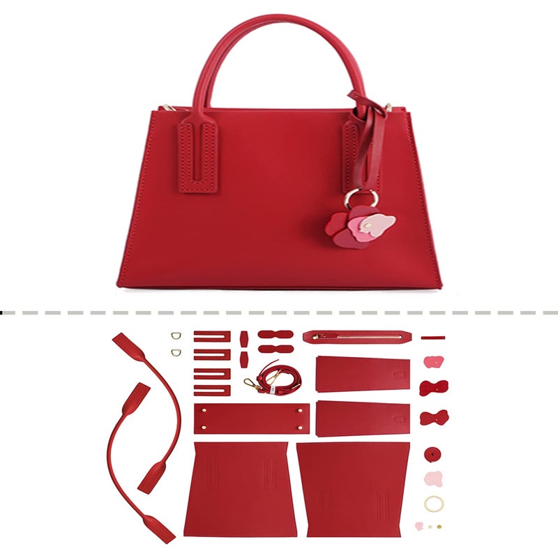 POPSEWING Leather Women Top Handles Handbag DIY Kit, DIY Crossbody Shoulder Bag with Sewing Kits, Handmade Bag Kit for Mom Girlfriend Birthday Gift (Red) - Image 1