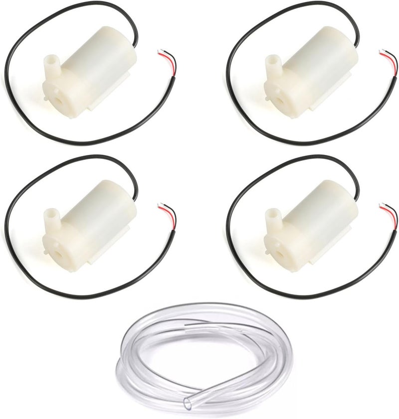 Oonkaf Micro Submersible Mini Water Pump DC 3V 5V with 3 metres Clear Vinyl Tubing Set, Low Noise Brushless Motor Pump, New Water Pumps for Fish Tank Garden Plant 4PCS - Image 1