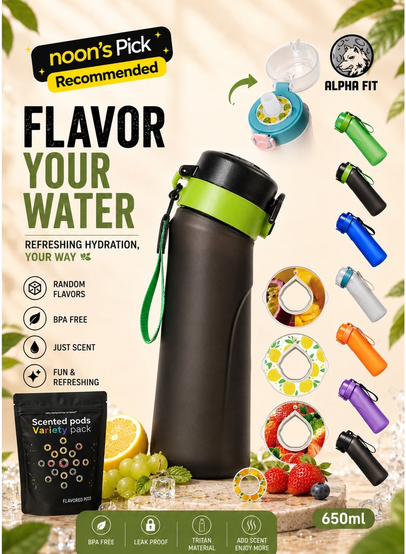 Alpha Fit PRO Air Up Compatible Water Bottle 750ml Premium Matte with 3 Flavor Pods - Green Black - Image 1