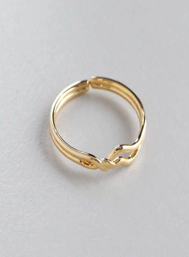 MustHave خاتم كونت مطلي بالذهب عيار 18 قيراطًا للنساء، خاتم مموج، خاتم مفتوح، خاتم قابل للتكديس، لون أصفر، مجوهرات أنيقة للسيدات، موجة - Image 4