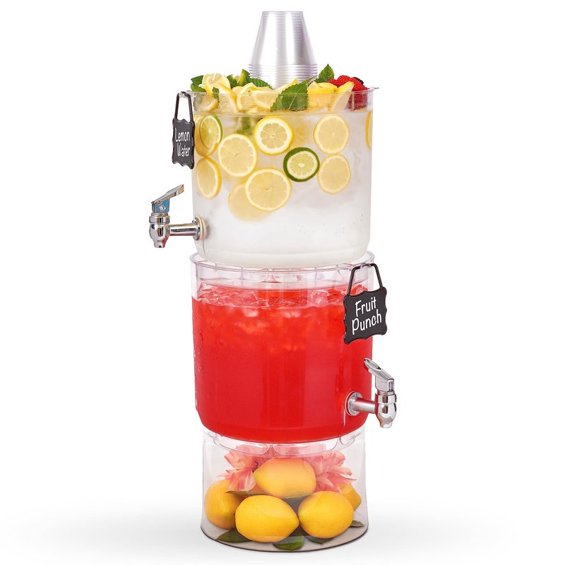 Buddeez Buddeez 2Gallon Tritan Beverage Dispenser with Stand  Set of 2 Stackable Drink Server Party Top Lid with Chalkboard ID Tag