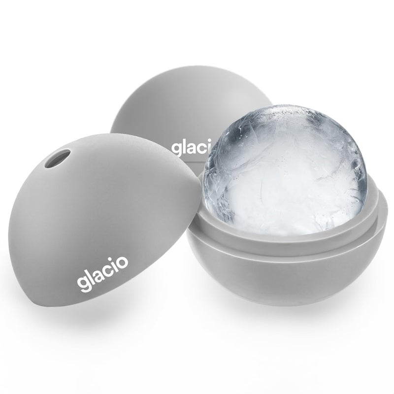 glacio Round Ice Cube Molds Large Whiskey Ice Ball Maker BPAFree Silicone Sphere Mold for Bourbon Cocktails Scotch Home Bar SlowMelting Ice Balls
