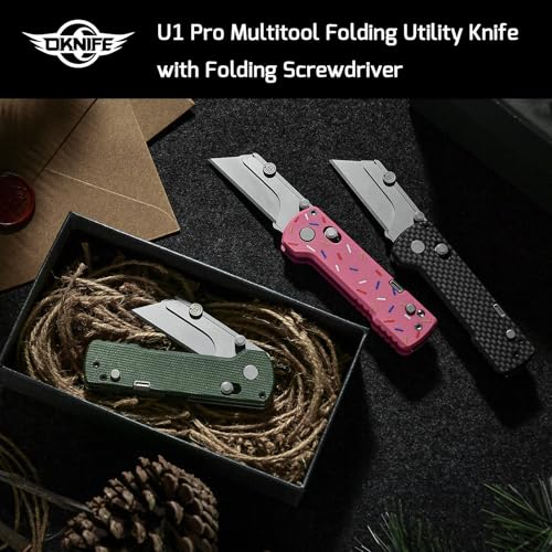 OKNIFE سكين متعدد الاستخدامات القابل للطي OKNIFE U1 Pro مع مفك قابل للطي، شفرة سريعة التغيير، قفل سكة ومشبك جيب للرجال والنساء (ميكارتا خضراء) - Image 2