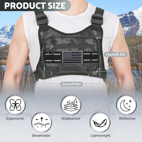 Muserise Sports Chest Bag For Men Women, Water Resistant Lightweight Front Chest Pack, Running Vest Bag With Built-In Phone Holder & Extra Storage For Workouts, Running, Cycling (Camo) - Image 4