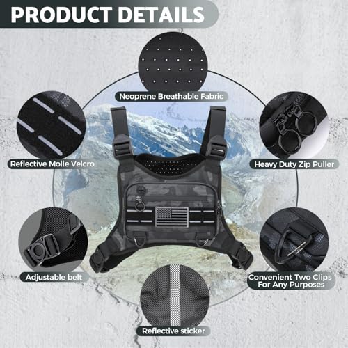 Muserise Sports Chest Bag For Men Women, Water Resistant Lightweight Front Chest Pack, Running Vest Bag With Built-In Phone Holder & Extra Storage For Workouts, Running, Cycling (Camo) - Image 2