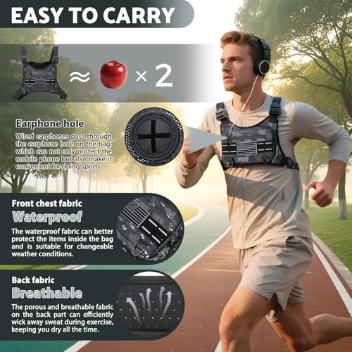 Muserise Sports Chest Bag For Men Women, Water Resistant Lightweight Front Chest Pack, Running Vest Bag With Built-In Phone Holder & Extra Storage For Workouts, Running, Cycling (Camo) - Image 5