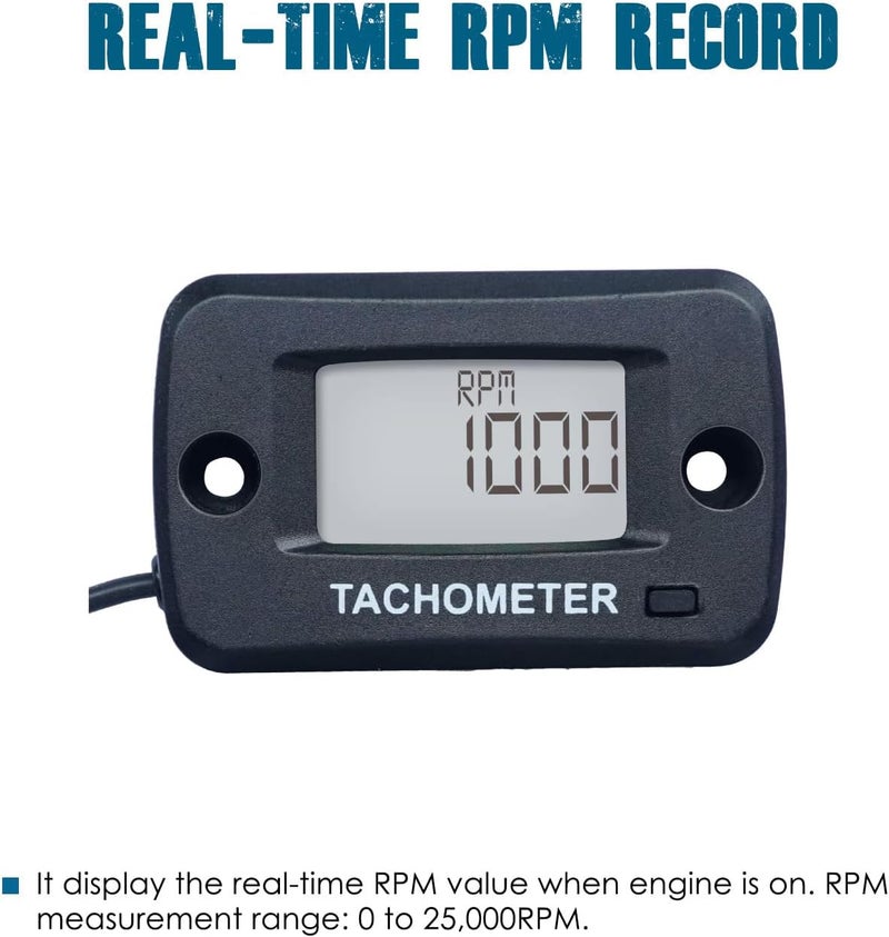 Runleader RL-HM019J Digital Tachometer with Alligator Clip, Max RPM Display, Waterproof Design. - Image 2