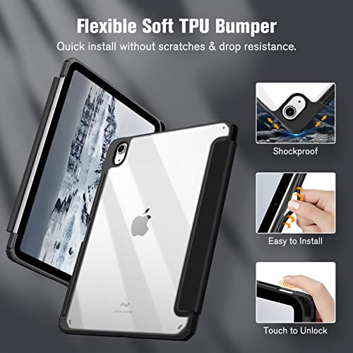 Fintie Hybrid Slim Case for iPad (A16) 11th Generation 11 Inch (2025), iPad 10th Generation 10.9 Inch (2022) - Shockproof Cover with Clear Transparent Back Shell & Pencil Holder, Black - Image 4