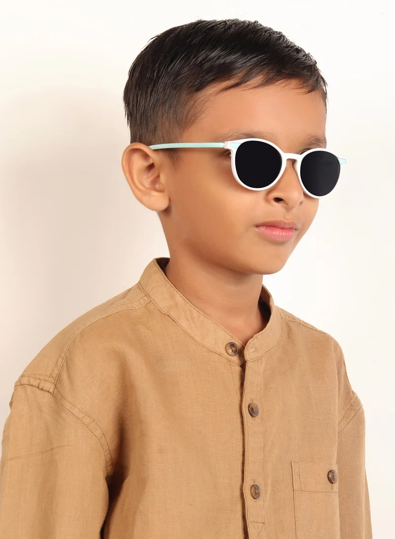 Woggles Stylish White & Aqua Blue Wayfarer Kids Sunglasses