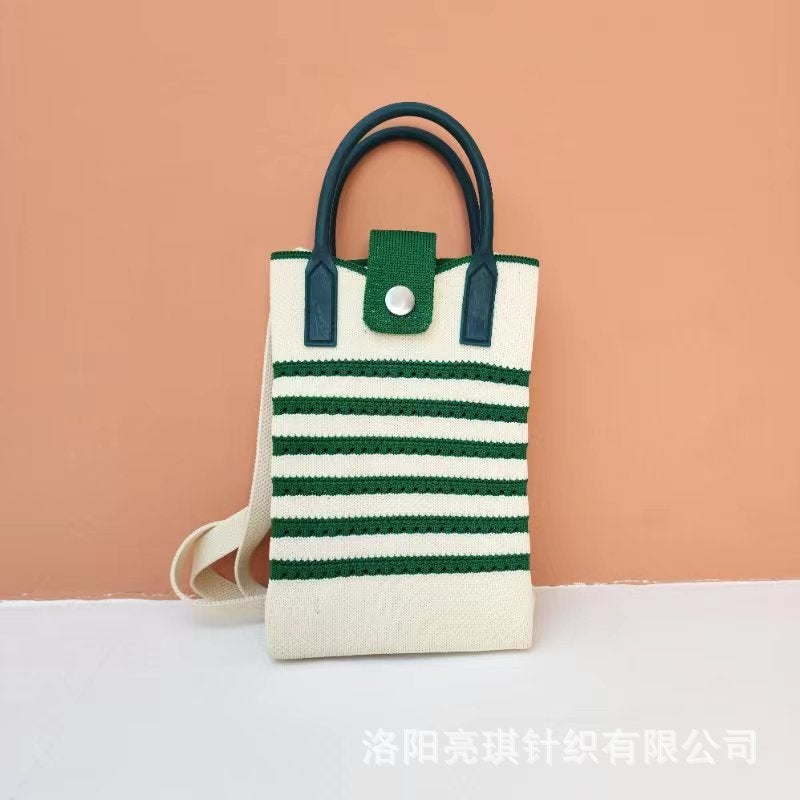 New Mobile Phone Bag Knitted Hollow Stripe Color Matching Ethnic Casual Fashion Casual All-Match Daily Commuter Mobile Phone - Image 1