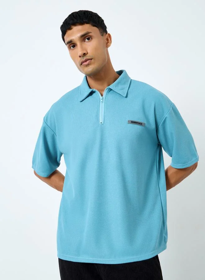 Styli Styli Men Solid Blue Oversized Polo T-Shirt