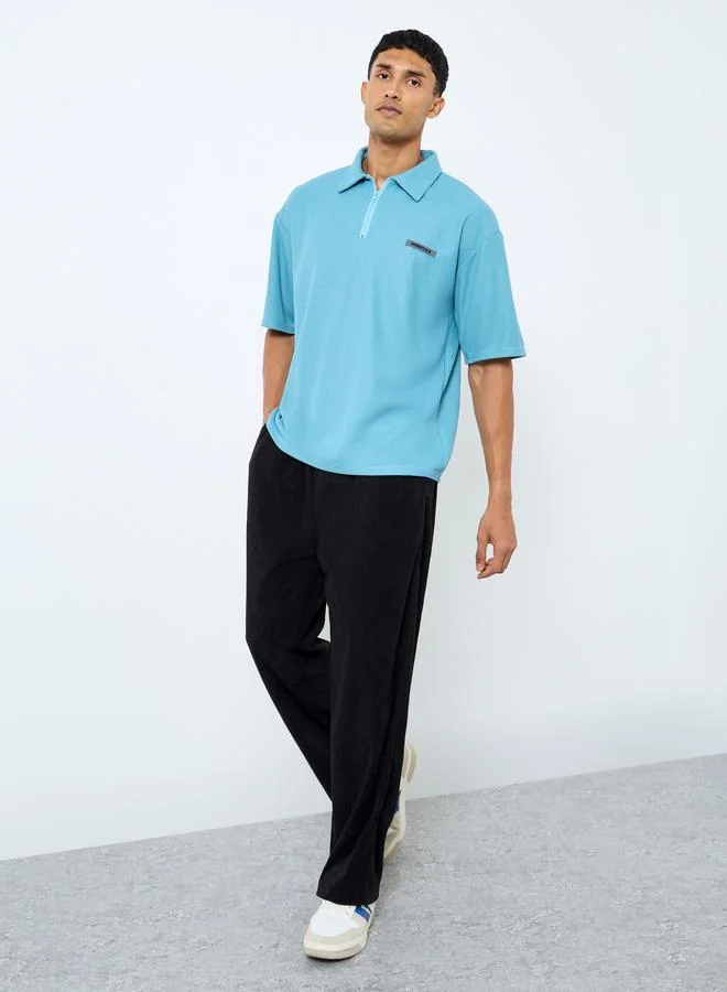Styli Styli Men Solid Blue Oversized Polo T-Shirt