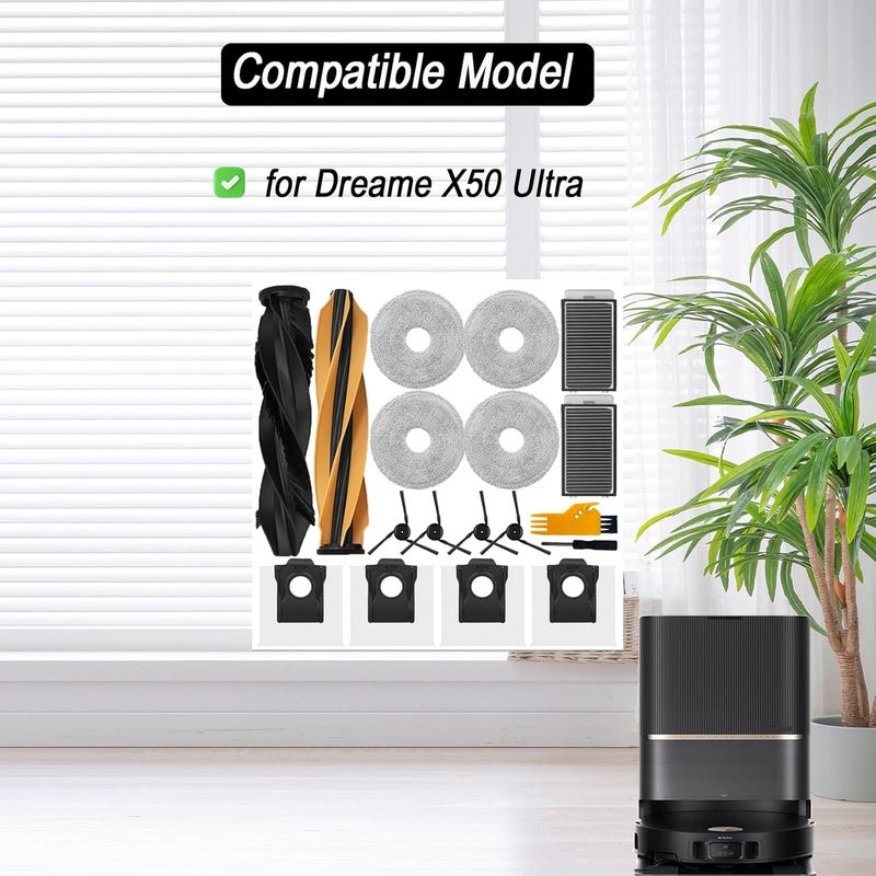 Frexusuent Accessories Kit for Dreame X50 Ultra Robot Vacuum Cleaner, 1 Main Brush, 2 HEPA Filters, 4 Dust Bags, 4 Mop Pads, 4 Side Brushes, X50 Ultra Replacement Set - Image 2