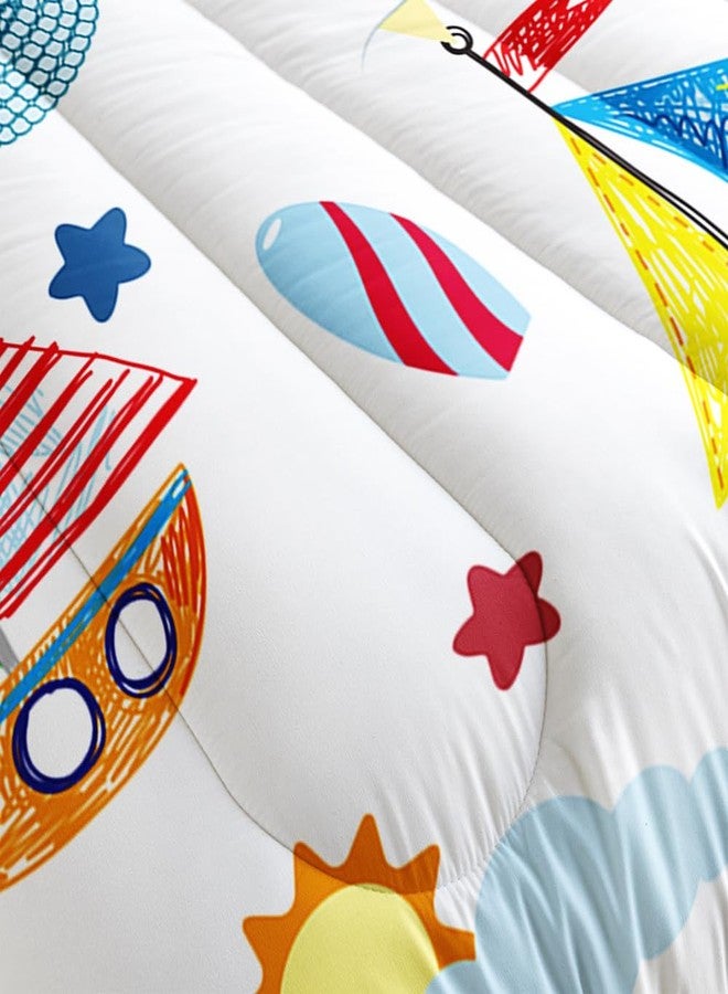 Suncloris Colorful Crayon Ship Sailboats Comforter Set for Kids Teens, Queen Size Lighthouse Anchor Sailboat Bedding Comforter with 2 Nautical Adventure Ocean Boat Pattern Pillowcases- 90" x 90" (02, Queen) - Image 3