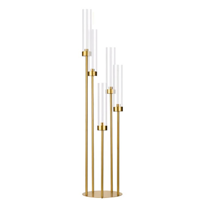 TALL 5 ARM CANDLE HOLDER FOR WEDDING TABLE394 TALL CANDELABRA WITH ACRYLIC LAMPSHADE FOR BIRTHDAY PARTY HOME DECORATION HALLOWEEN CHRISTMAS DAY FIT LED TAPER CANDLES