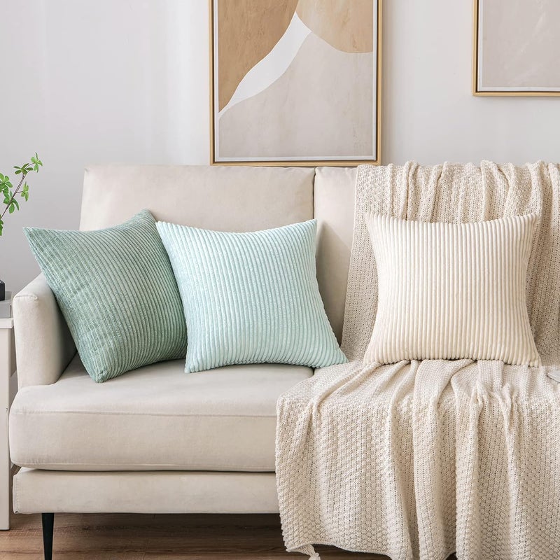 EMEMA Cushion Cover, 60 x 60 cm, Corduroy Cushion Covers, Decorative Sofa Cushion, Corduroy Cushion Cover, Decorative Soft, for Sofa, Living Room, Bedroom, Set of 2, Light Green - Image 4