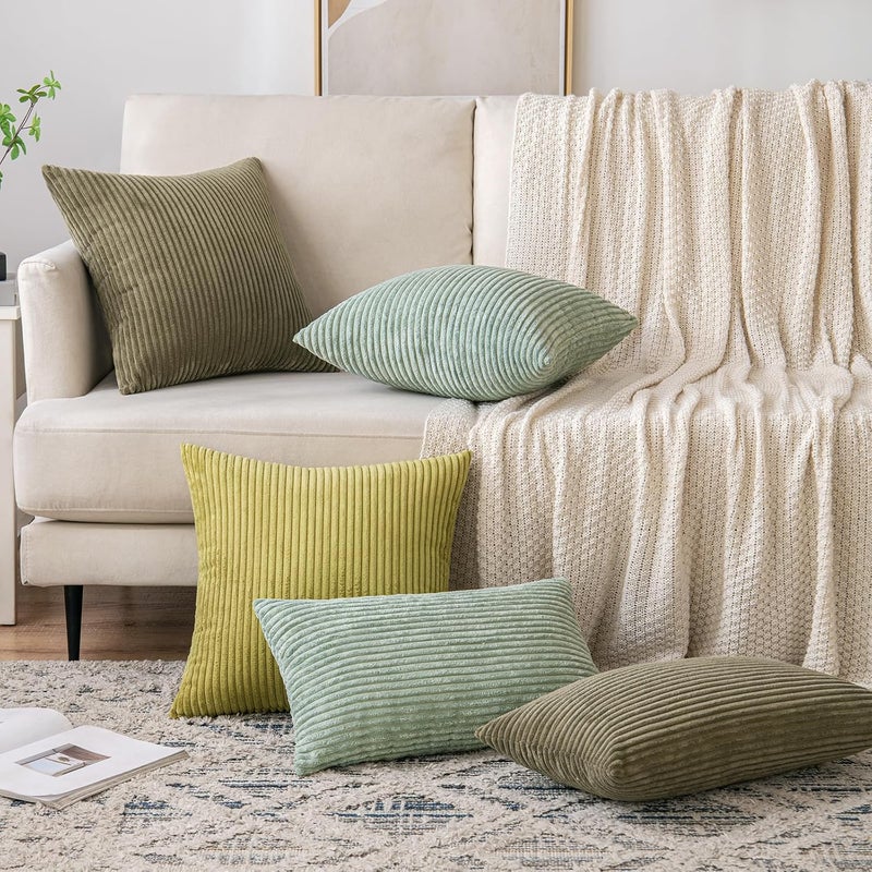 EMEMA Cushion Cover, 60 x 60 cm, Corduroy Cushion Covers, Decorative Sofa Cushion, Corduroy Cushion Cover, Decorative Soft, for Sofa, Living Room, Bedroom, Set of 2, Light Green - Image 5