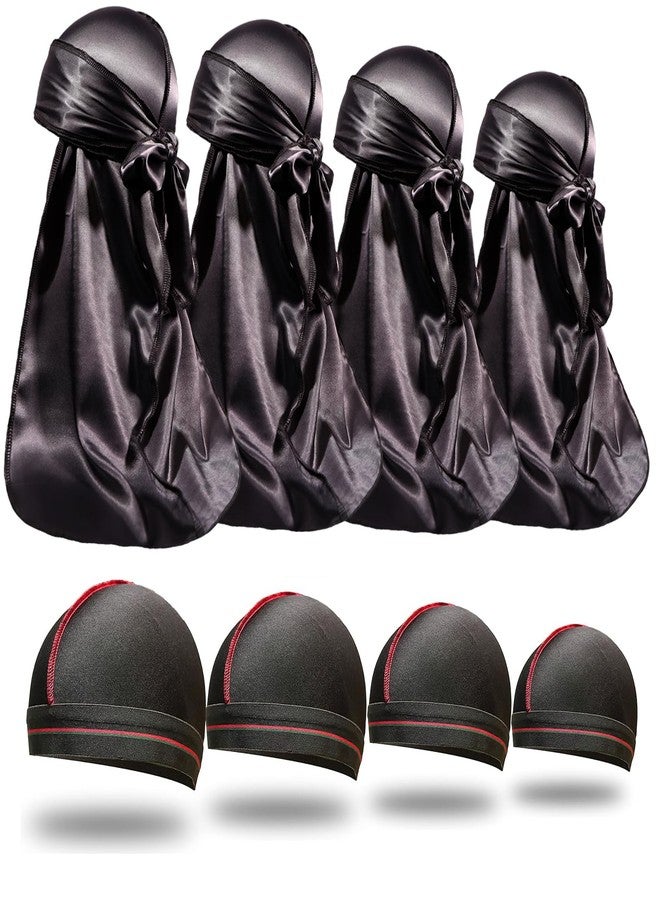 ForceWave 8PCS Silky Durag Men Wave Cap Long Tail Do rag for 360 Wave Dew Rag Packs - Image 1
